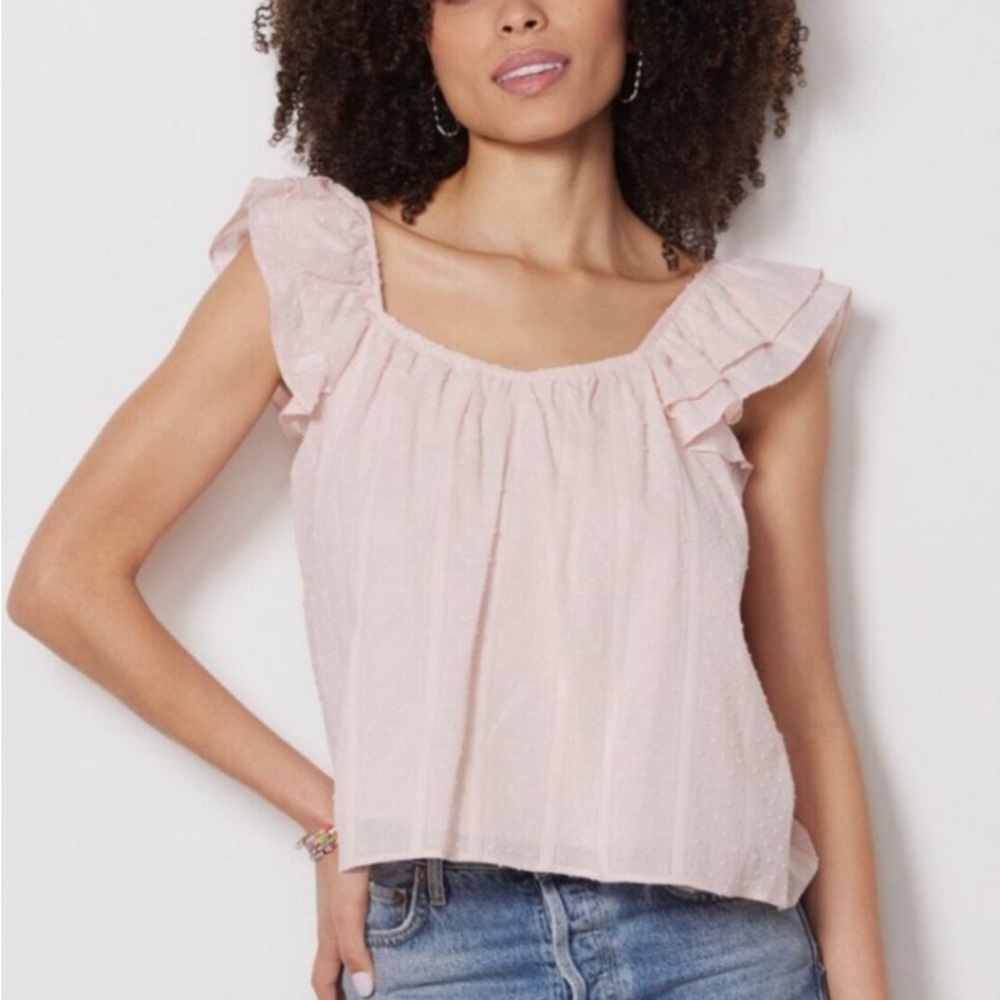 BB Dakota Pink Flutter Sleeve Ruffled Blouse